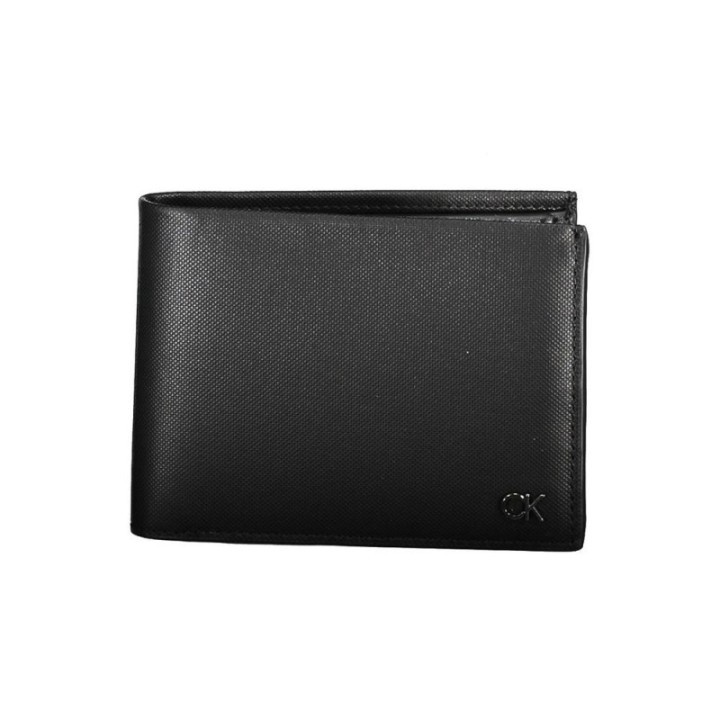Cartera de piel negra para hombre Calvin Klein vista frontal con logo ck y bloqueo rfid