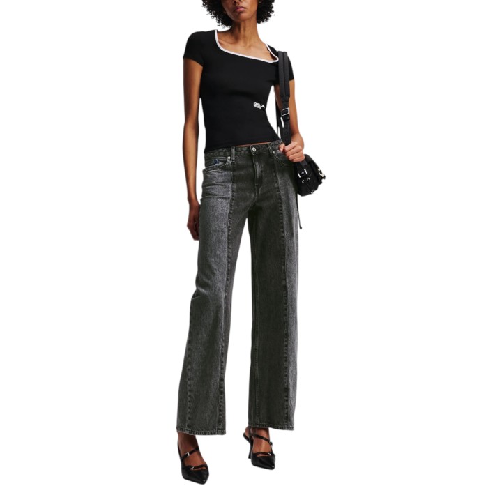 Karl Lagerfeld Jeans vaqueros de mujer negros de denim vista frontal