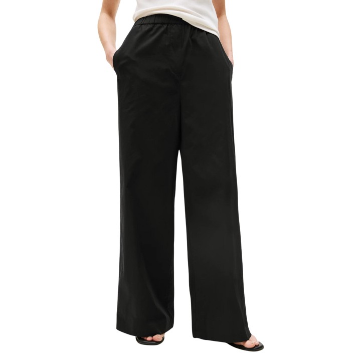 Tommy Hilfiger pantalón ancho de mujer negro de popelín vista frontal