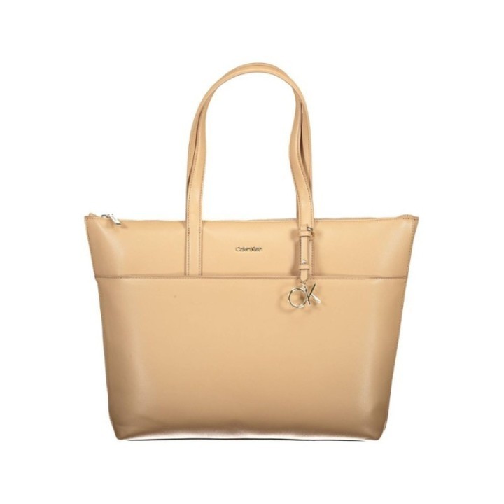 bolso shopper de poliester reciclado beige para mujer Calvin Klein vista frontal