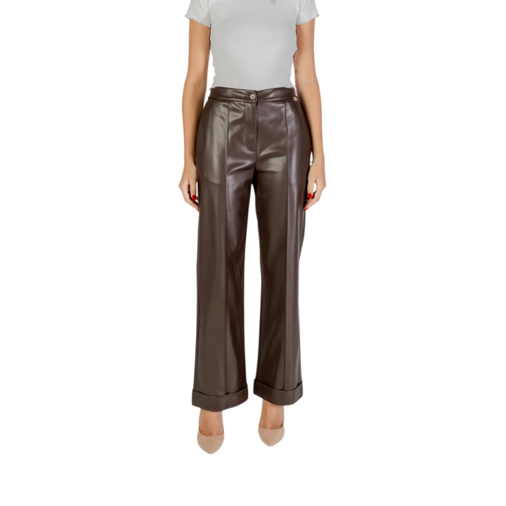 Liu-Jo pantalón de mujer chocolate efecto piel vista frontal