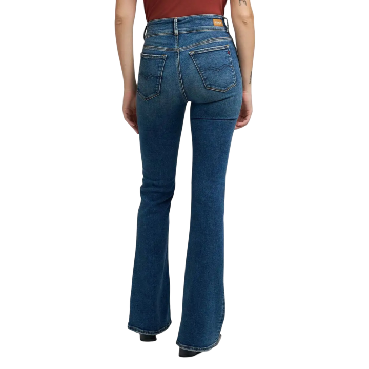 Replay Newluz Flare vaqueros de mujer en denim azul vista posterior