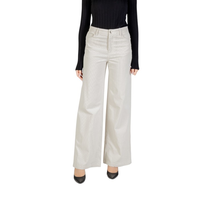 Pantalón de mujer Liu-Jo color marfil de pierna ancha vista frontal