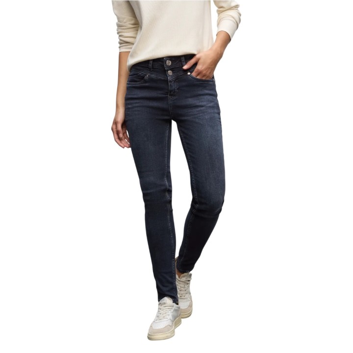 Vaqueros de mujer Street One 379541 en denim oscuro vista frontal