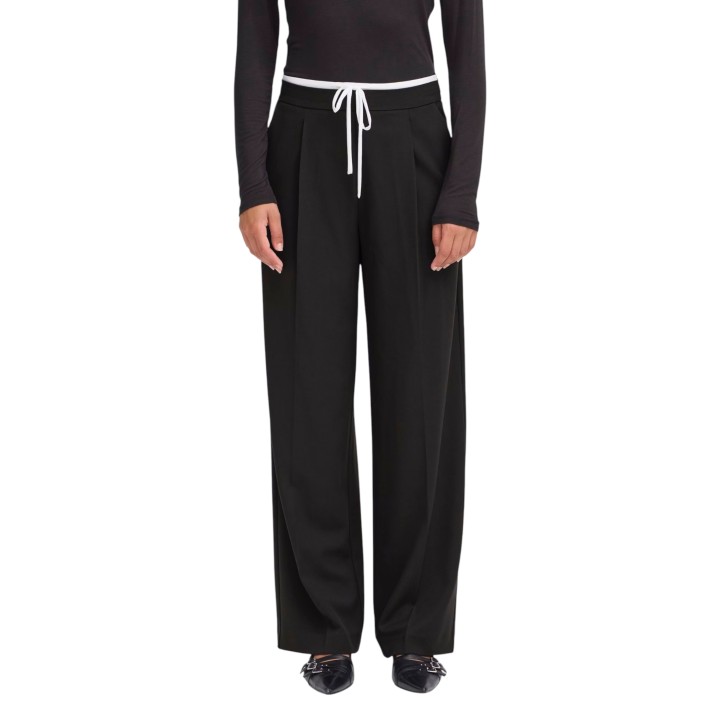 Pantalón palazzo negro Ichi para mujer vista frontal