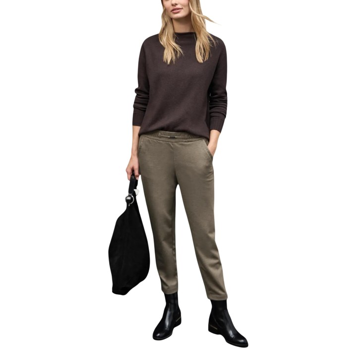 Street One pantalón de mujer marrón Bonny Buckle Piquee 379784 vista tres cuartos