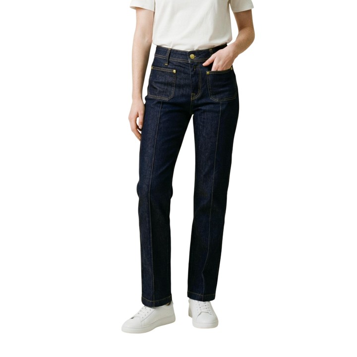 Replay vaqueros rectos de mujer en denim azul oscuro vista frontal