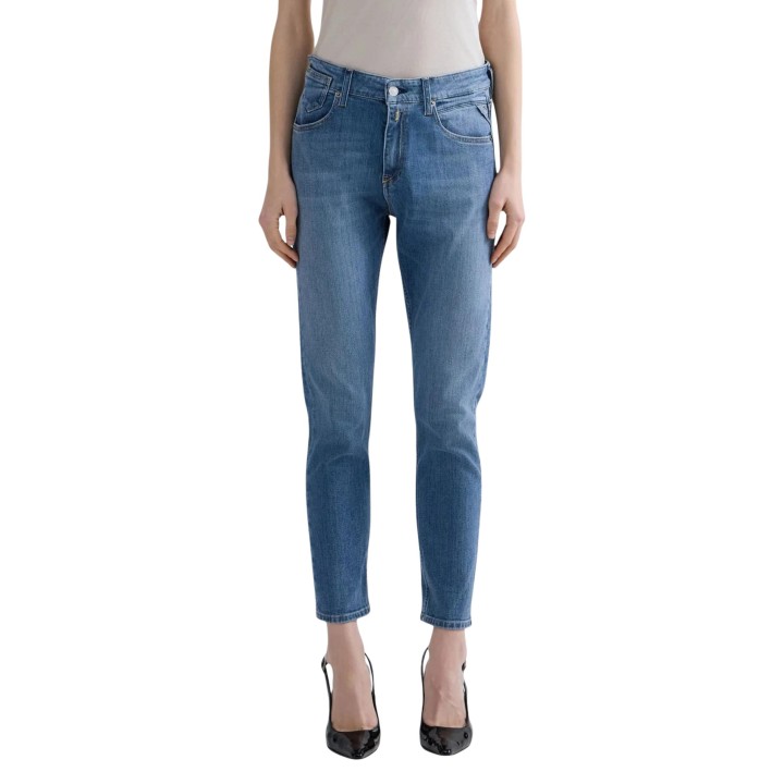 Vaqueros slim boyfit Replay para mujer en denim azul vista frontal