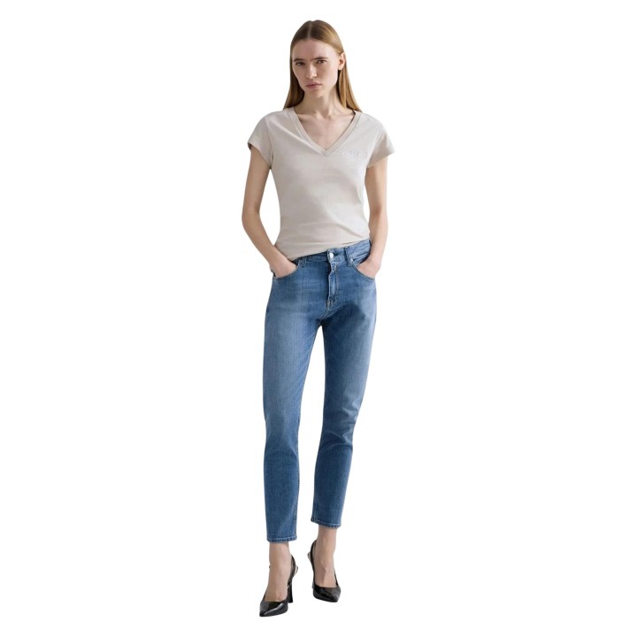 Vaqueros slim boyfit Replay para mujer en denim azul vista frontal