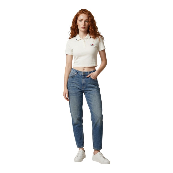 Vaqueros de mujer Replay en denim azul vista de tres cuartos