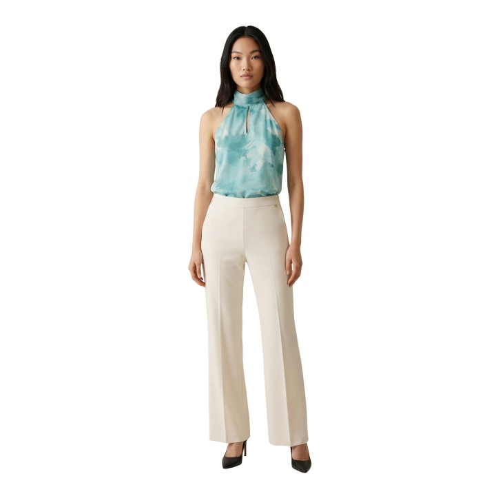 Pantalón palazzo Artigli de mujer en color crema vista frontal completa