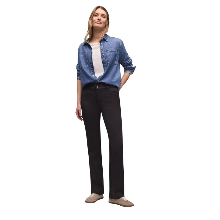 Street One pantalón de mujer negro Style York Bootcut 380597 en tejido techno twill vista tres cuartos