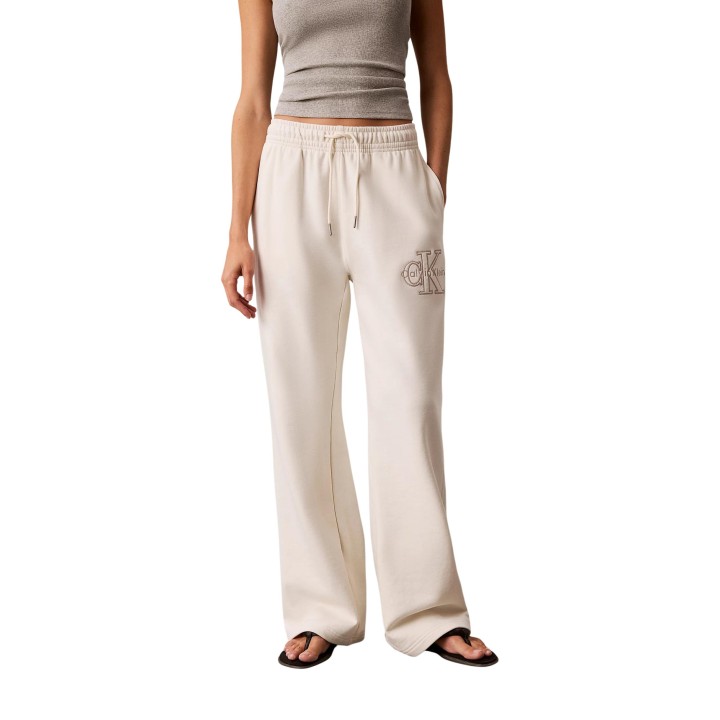 Pantalón deportivo de mujer Calvin Klein Jeans crema vista frontal