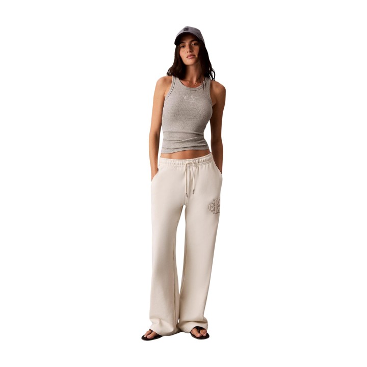Pantalón deportivo de mujer Calvin Klein Jeans crema vista frontal