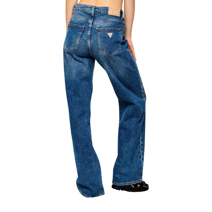 Guess vaqueros wide leg para mujer en denim azul vista posterior