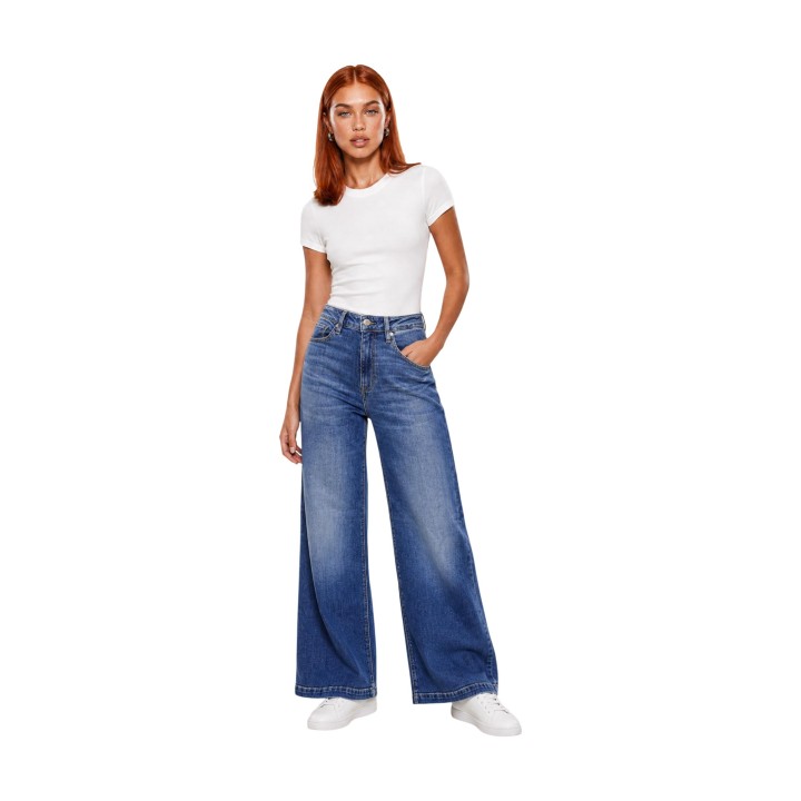 Vaqueros Guess Bellagio Chain Pocket W6YAJG D1355 de mujer en denim azul vista frontal