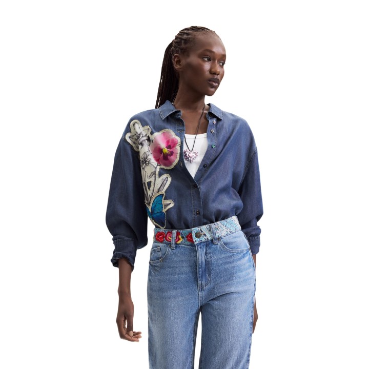 Desigual vaqueros de mujer azul denim vista frontal de detalle