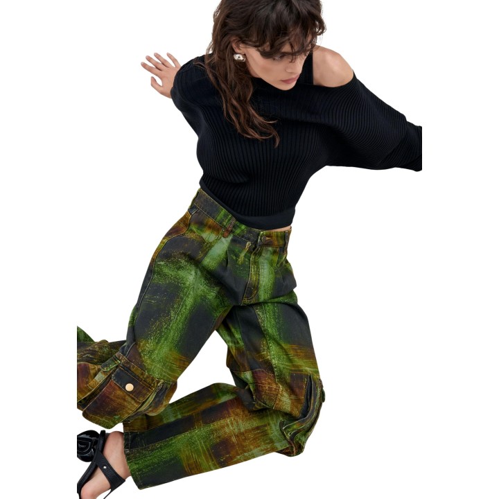 Desigual pantalón de mujer verde estampado detalle tres cuartos