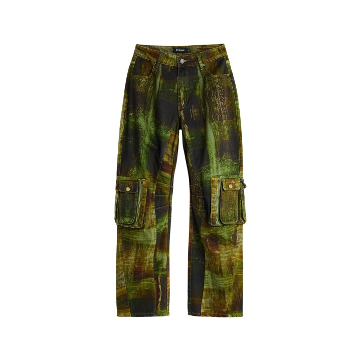 Desigual pantalón de mujer verde estampado vista frontal