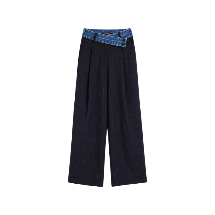 Desigual pantalón de mujer azul de raya diplomática vista frontal
