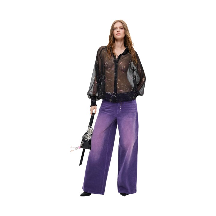 Desigual pantalón de mujer violeta de pana vista frontal