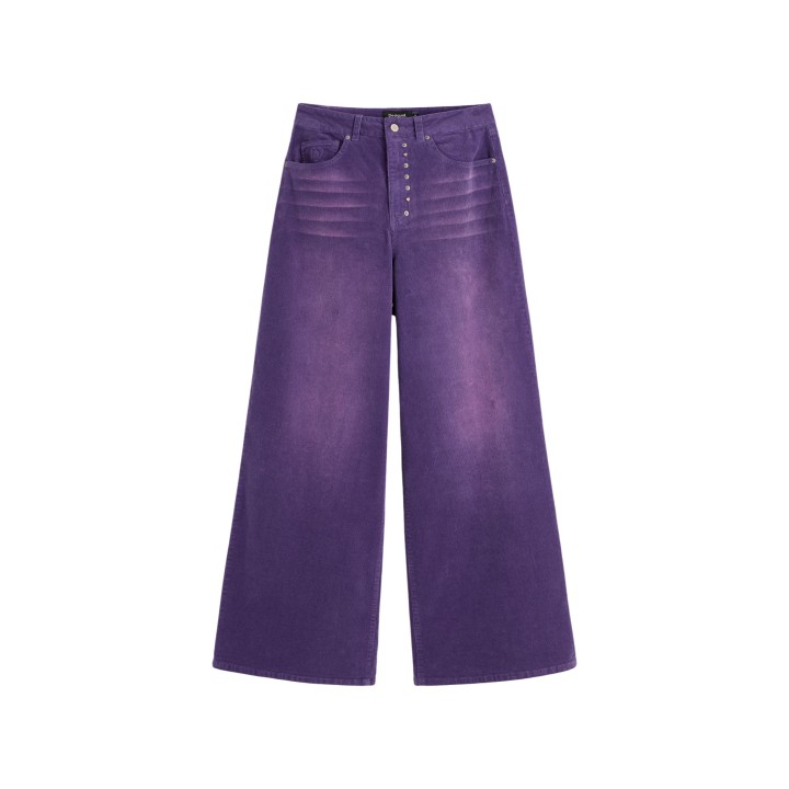 Desigual pantalón de mujer violeta de pana vista frontal