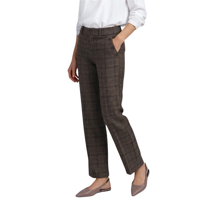 Street One pantalón de mujer marrón de cuadros Amalia vista frontal tres cuartos