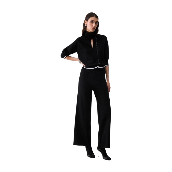 Liu-Jo pantalón de mujer TF6190 MS63L negro y blanco vista de tres cuartos
