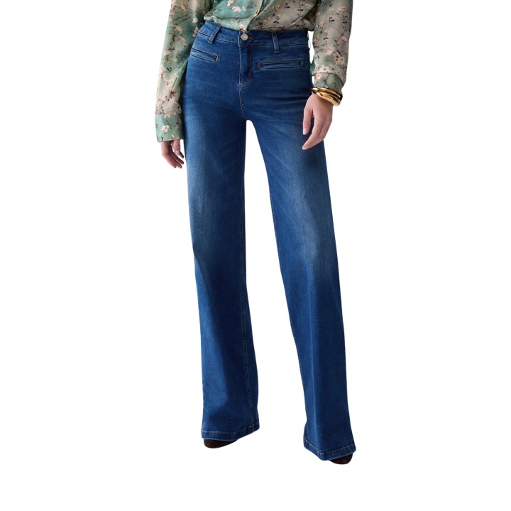 Pantalón de mujer Liu-Jo UF6069 DS004 en denim oscuro vista frontal