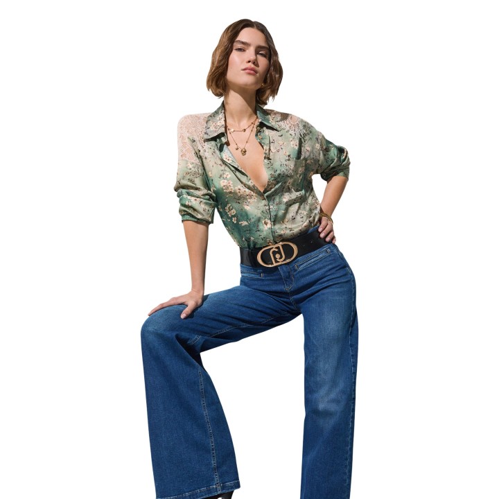 Pantalón de mujer Liu-Jo UF6069 DS004 en denim oscuro vista de tres cuartos