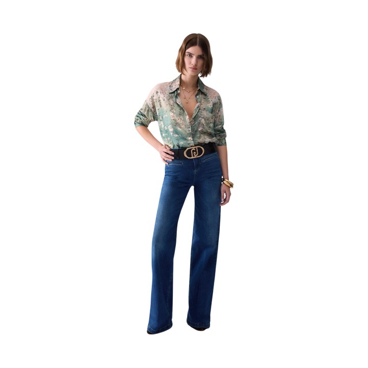 Pantalón de mujer Liu-Jo UF6069 DS004 en denim oscuro vista frontal completa