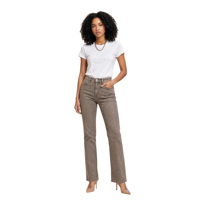 Liu-Jo pantalón de mujer beige oscuro UF6107 T778A vista frontal en modelo