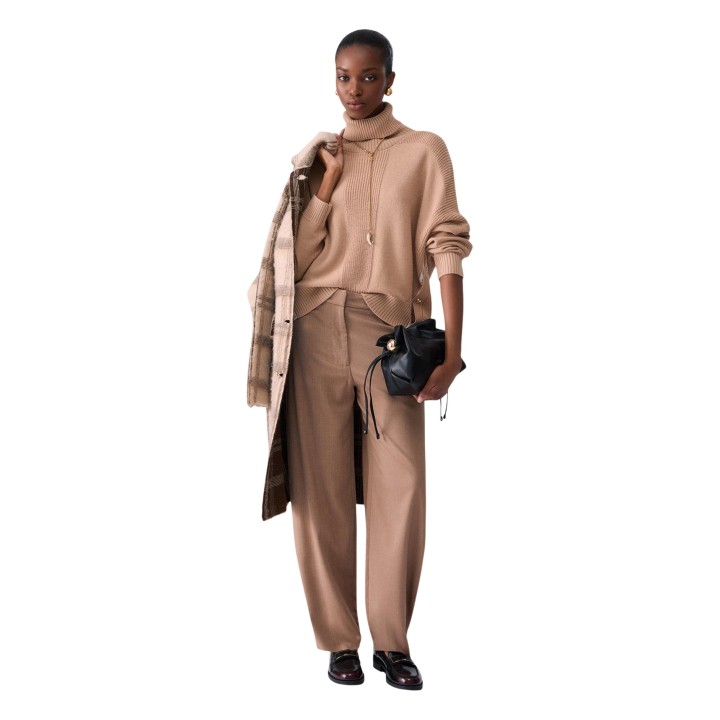 Pantalón de mujer Liu-Jo WF6087 T732A beige oscuro vista tres cuartos