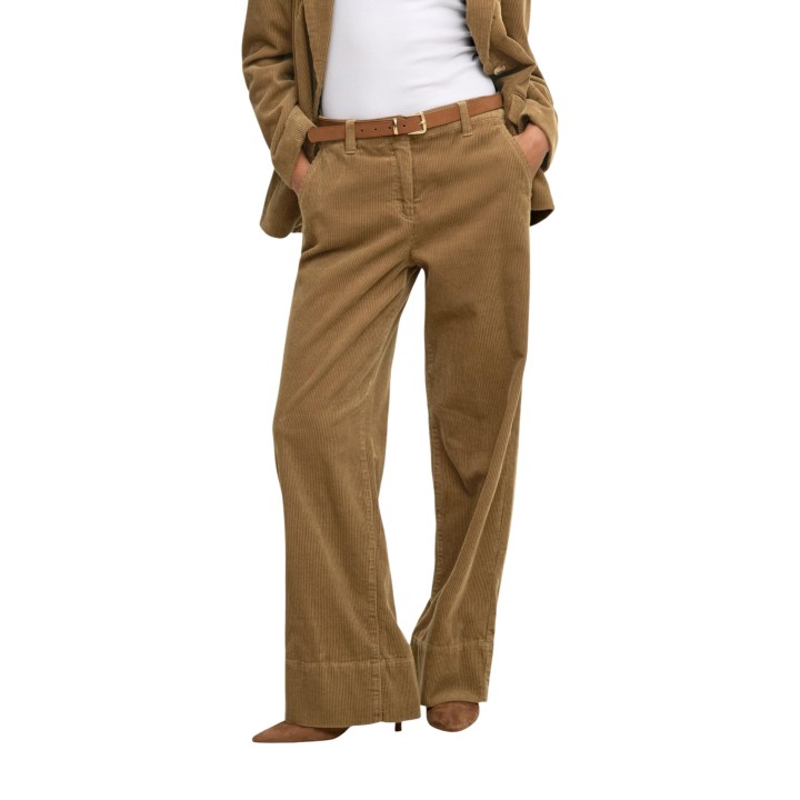 Jacqueline de Yong pantalón ancho de pana camel para mujer vista frontal