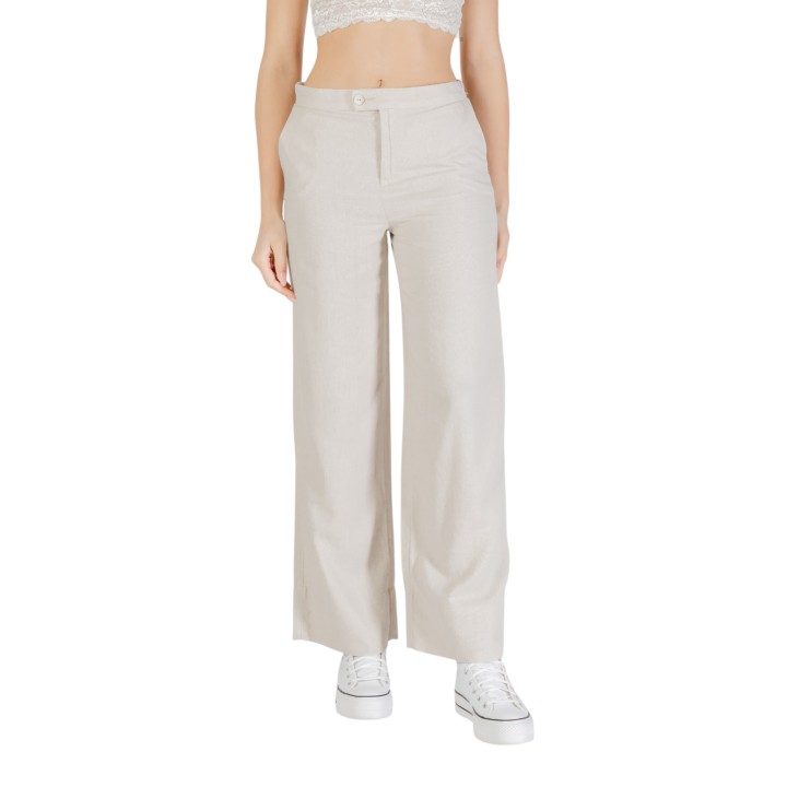 Only pantalón de mujer beige claro de lino modelo ONLCARO vista frontal