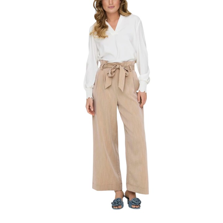 Only pantalón de mujer beige 15269628 vista frontal de tres cuartos