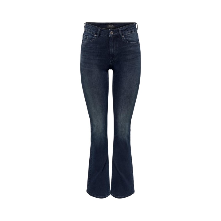 Only vaqueros de mujer acampanados en denim oscuro vista frontal