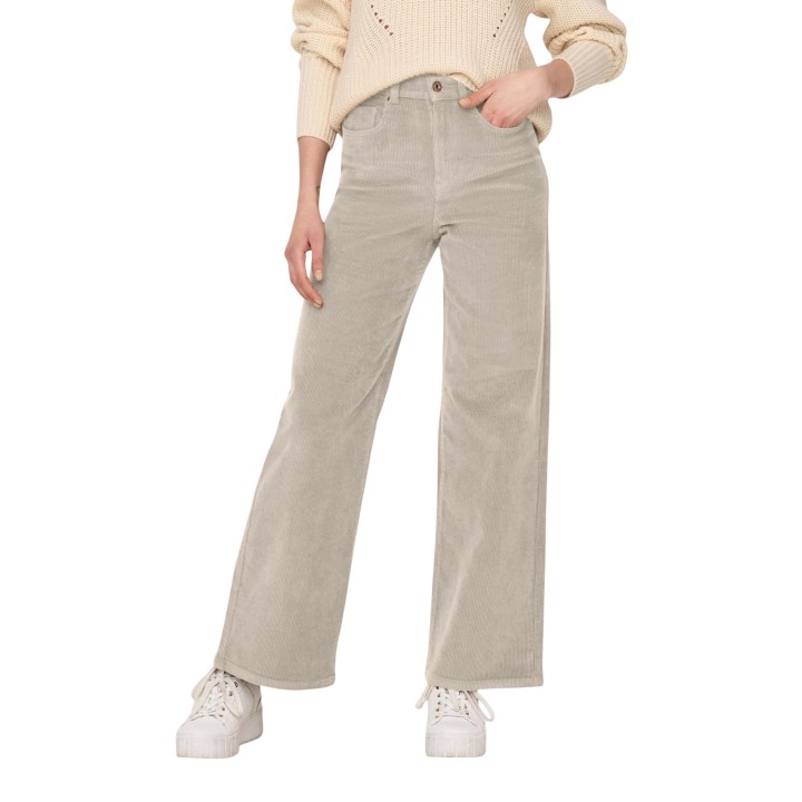 Only pantalón de mujer beige de pana vista frontal