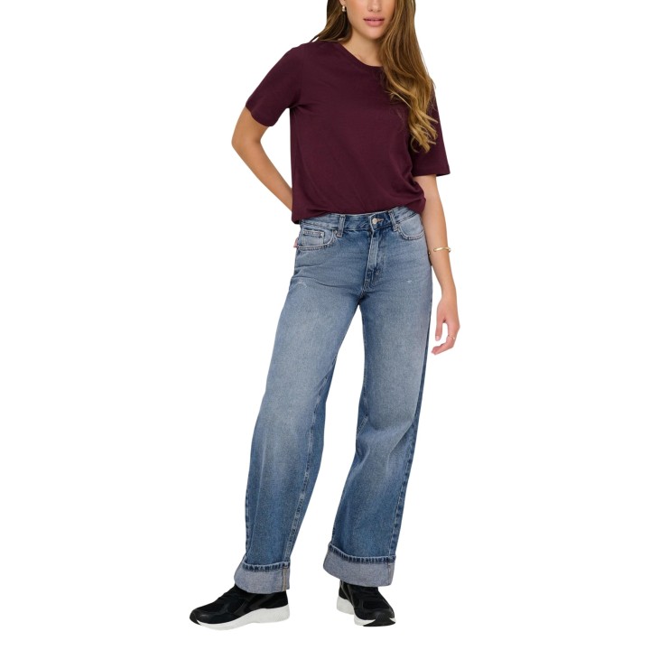 Only vaqueros de mujer wide leg en denim azul claro vista tres cuartos