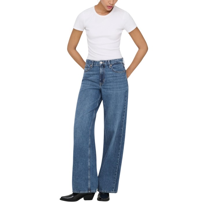 Vaqueros Only de mujer en denim azul de pierna ancha vista frontal