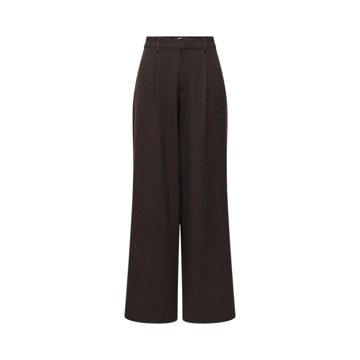 Only pantalón ancho de mujer marrón a rayas diplomáticas vista frontal