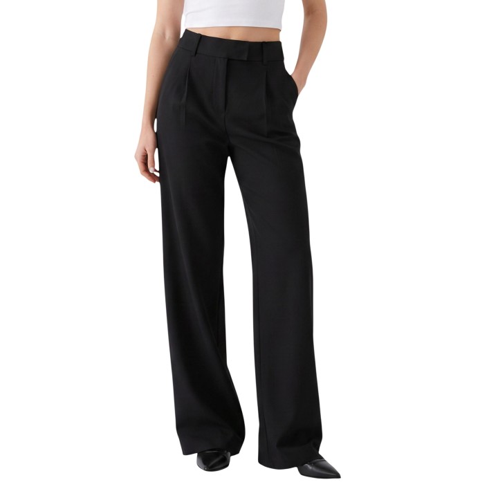 Only pantalón de mujer negro de pierna ancha vista de tres cuartos ref. 15377077