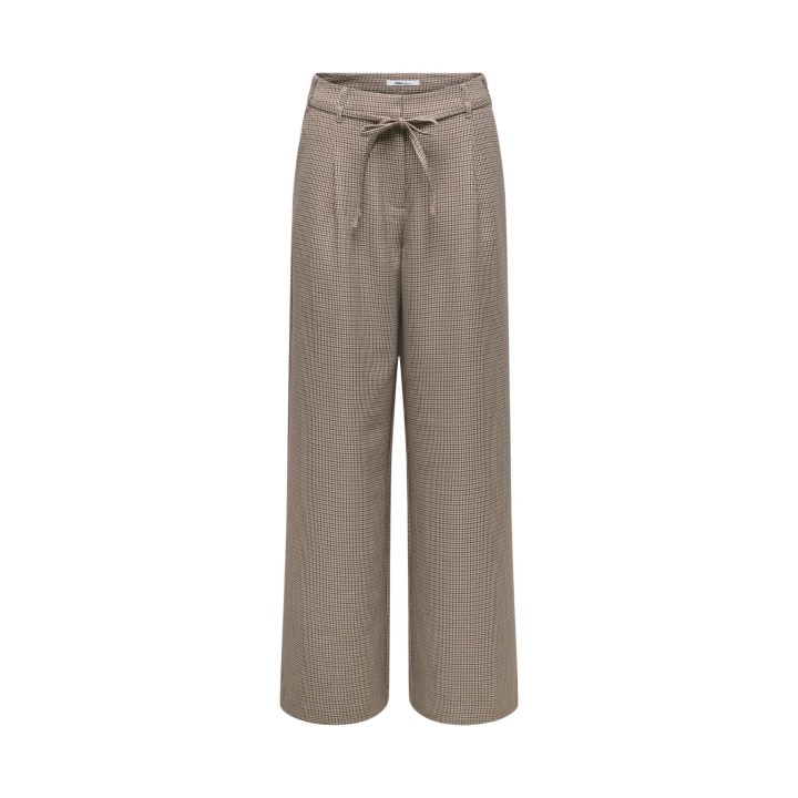Only pantalón de mujer palazzo a cuadros color coffee vista frontal