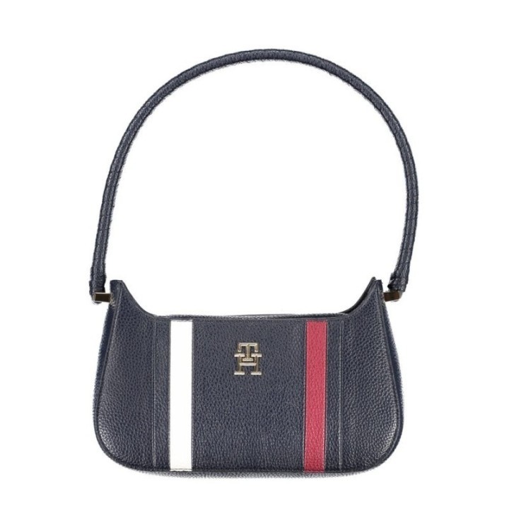 bolso de hombro azul para mujer Tommy Hilfiger en polietileno con franjas blancas y rojas vista frontal