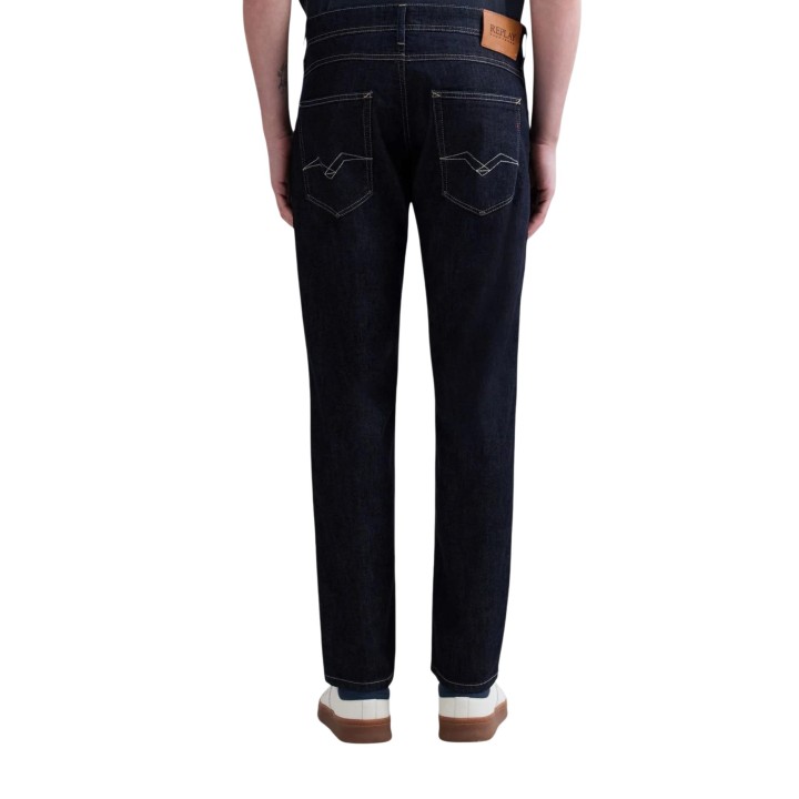 Replay vaqueros de hombre en denim oscuro vista posterior