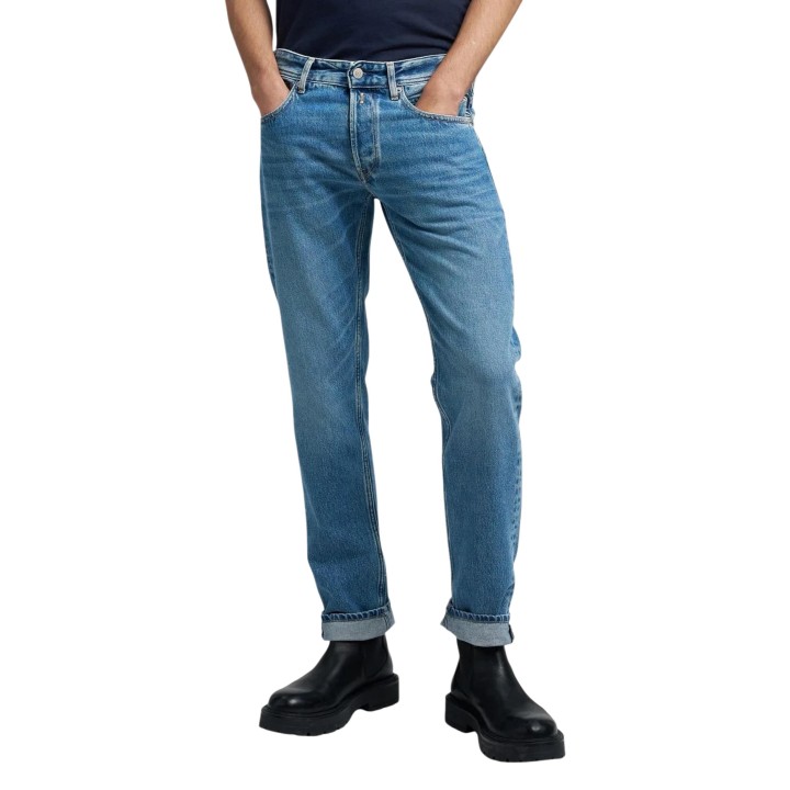 Vaqueros Replay de hombre en denim azul vista frontal