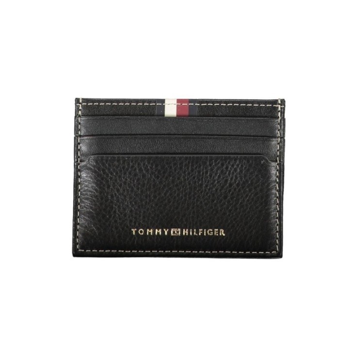 Tarjetero de piel negro para hombre Tommy Hilfiger vista frontal