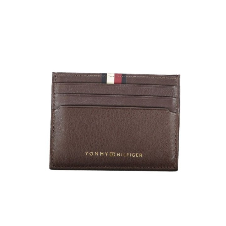 Tarjetero de piel marrón para hombre Tommy Hilfiger vista frontal