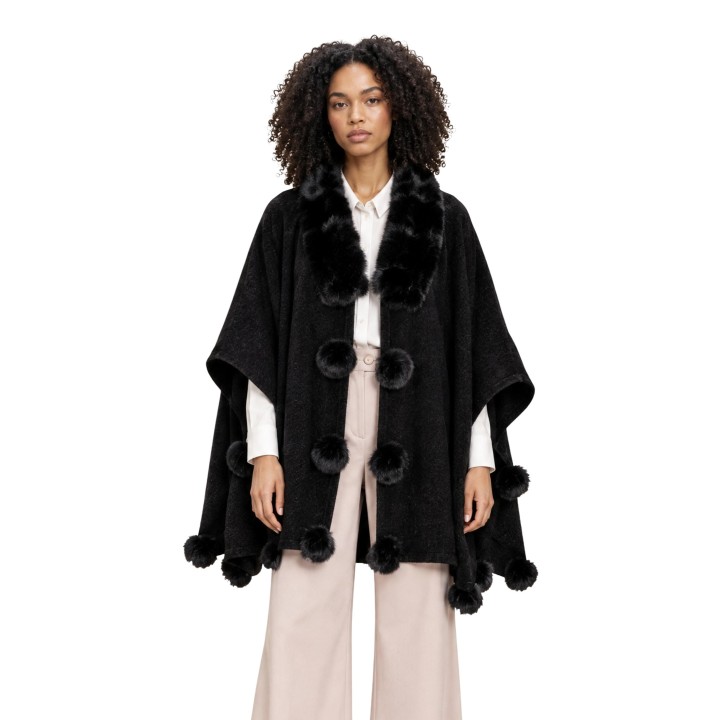 Chaqueta de mujer Morgan De Toi 232-5POMPO negra con cuello de pelo vista frontal