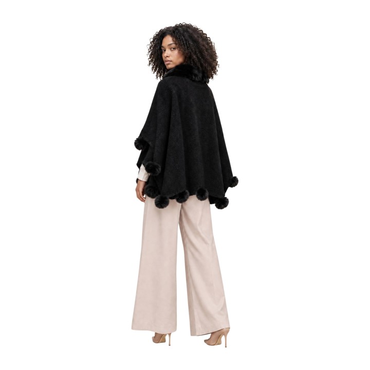 Chaqueta de mujer Morgan De Toi 232-5POMPO negra con cuello de pelo vista tres cuartos posterior